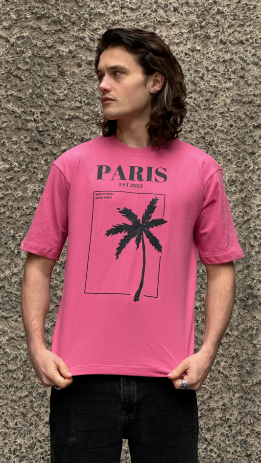 PINK OVERSIZED PARIS PALMS TEE