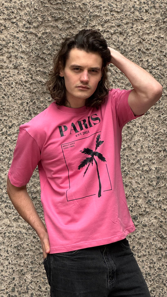 PINK OVERSIZED PARIS PALMS TEE