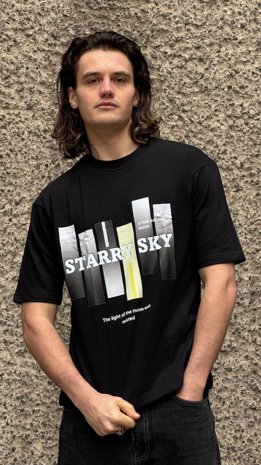 BLACK OVERSIZED STARRY SKY TEE